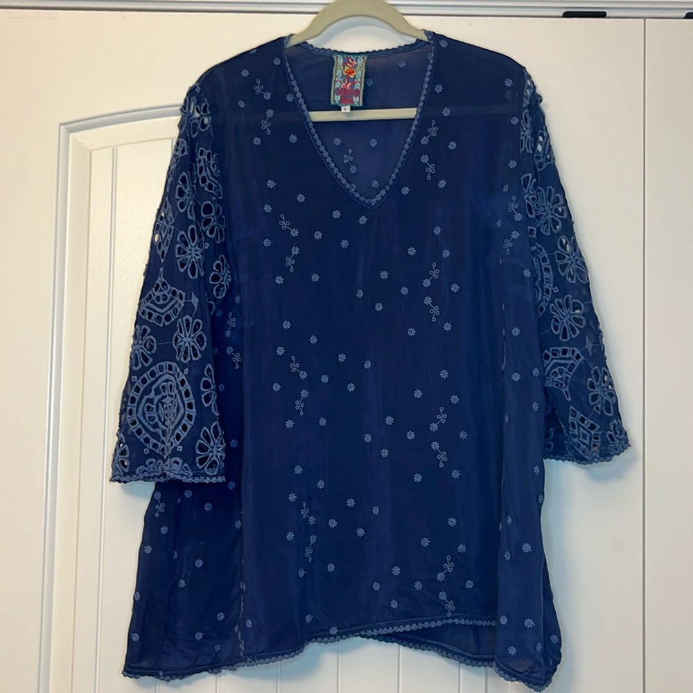 Johnny Was embroidered boho sheer blouse